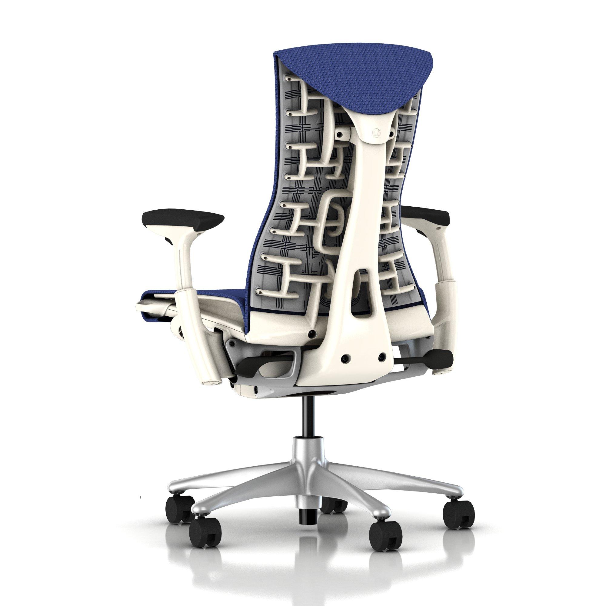 Herman Miller Embody Chair Iris Blue Balance with White Frame and Titanium Base