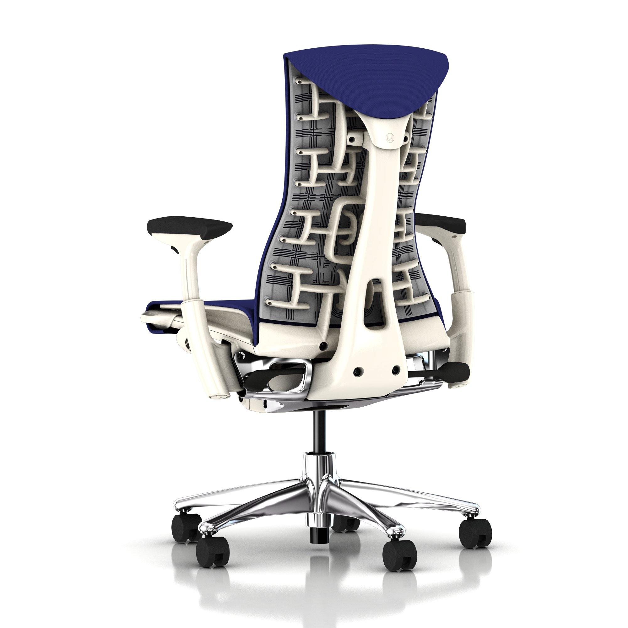 Herman Miller Embody Chair Iris Blue Rhythm with White Frame and Aluminum Base