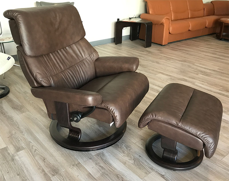 Stressless Recliner Chair Capri Paloma Chocolate Leather and Ottoman by Ekornes
