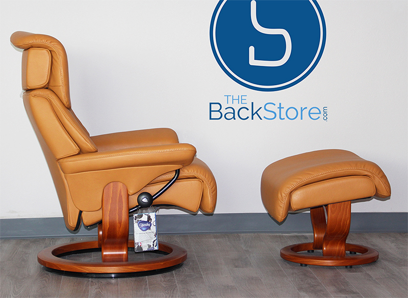 Stressless Recliner Chair Dream Medium Cori Tan Leather and Ottoman by Ekornes