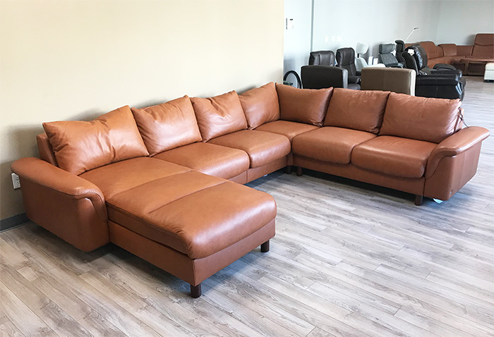 Stressless E300 7 Seat Sofa Sectional Sofa with LongSeat in Royalin TigerEye Leather