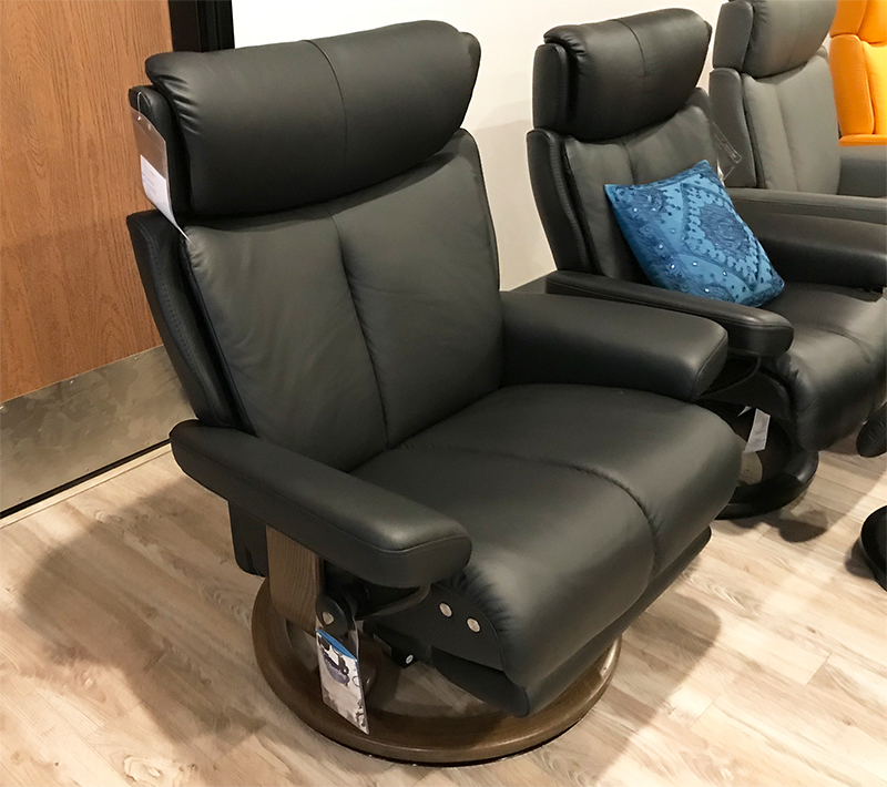 Stressless Magic LegComfort Paloma Black Leather Recliner with Footrest