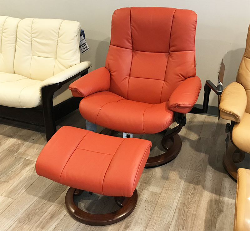 Stressless Mayfair Paloma Henna Leather Recliner Chair and Ottoman by Ekornes