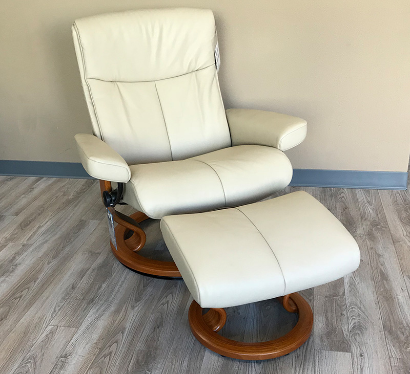 Stressless Peace Paloma Beige Leather  Recliner and Ottoman
