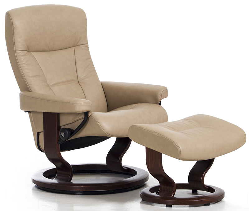 Stressless President Paloma Sand Leather Recliner Chair and Ottoman by Ekornes