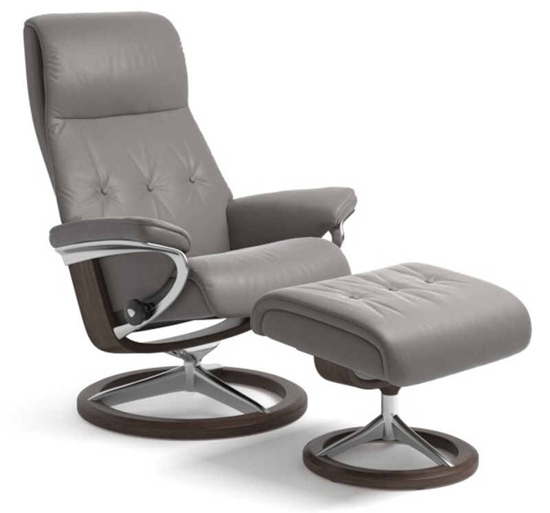 Stressless Sky Signature Batick Wild Dove Leather Recliner Chair and Ottoman by Ekornes