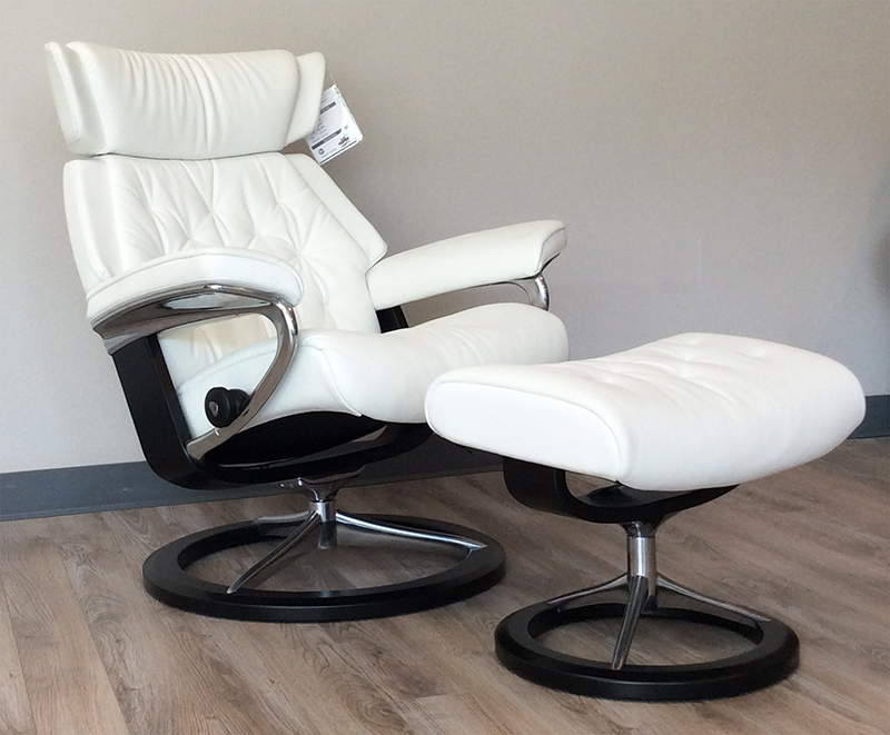 Stressless Skyline Signature Base Batick Snow White Leather Recliner Chair by Ekornes