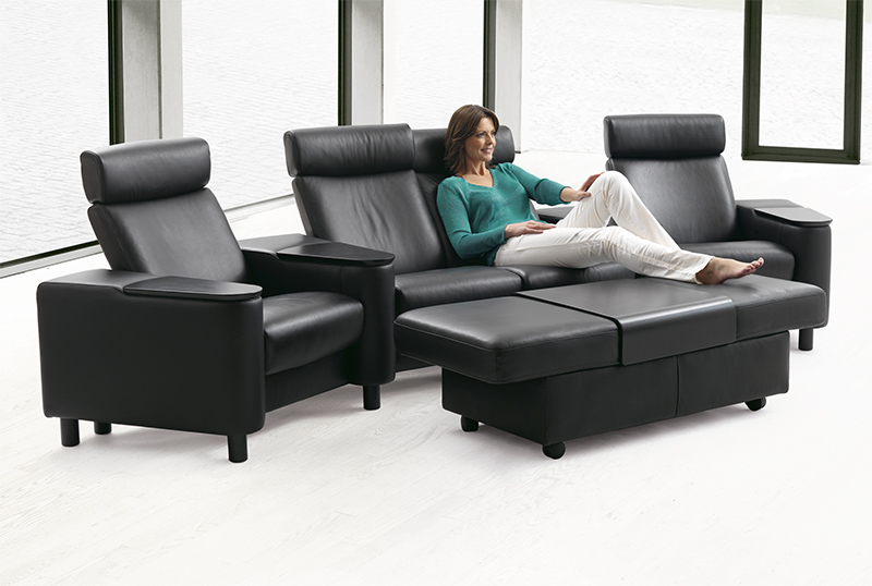 Stressless Space Home Theater Sofa Sectional in Paloma Black Leather by Ekornes