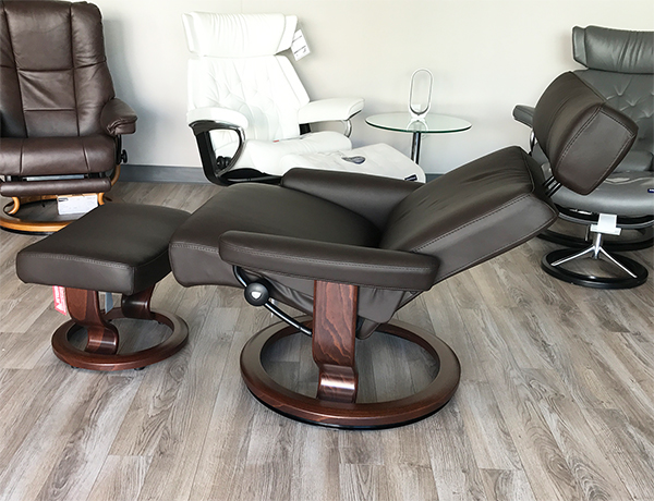 Stressless Taurus Mocca Leather Recliner Chair and Ottoman