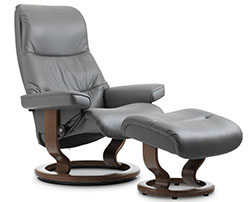 Stressless View Classic Hourglass Wood Base Recliner and Ottoman