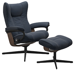 Stressless Wing Cross Steel and Wood Base  Reclinier Chair and Ottoman