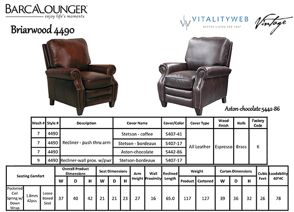 Barcalounger Briarwood 4490 Leather Recliner Chair Dimensions