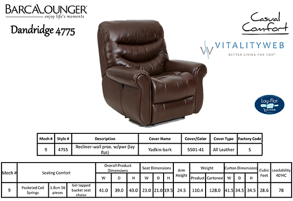 Barcalounger Dandridge 4775 Leather Recliner Chair Dimensions