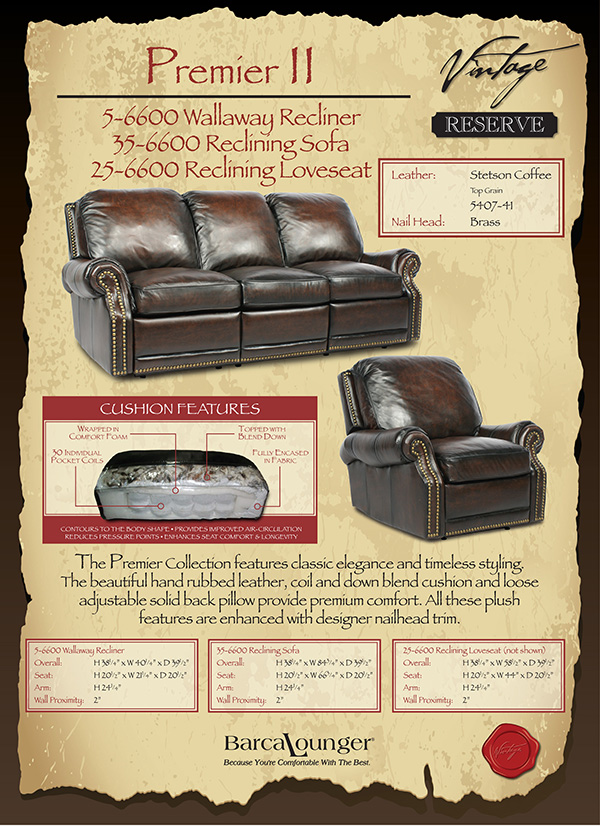 Barcalounger Premier II 2 Seat LoveSeat Sofa Dimensions