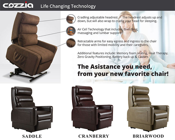 Cozzia MC-520 Lay-Flat Infinite Position Lift Chair Recliner Colors