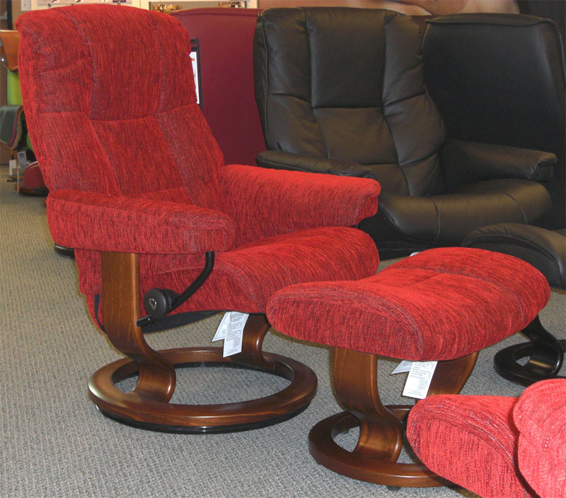 Stressless Mayfair Red Fabric Recliner Chair and Ottoman by Ekornes