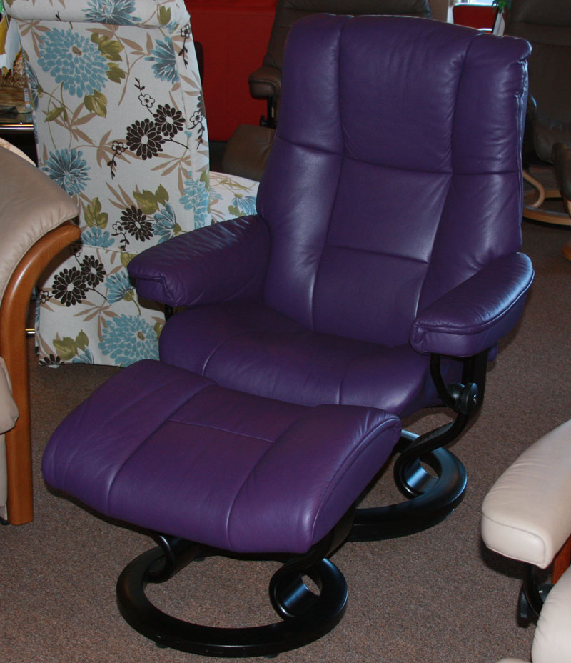 Stressless Mayfair Lilac Leather Recliner Chair and Ottoman by Ekornes