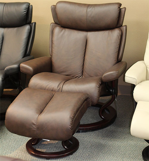 Stressless Magic Paloma Chocolate Leather  Recliner and Ottoman