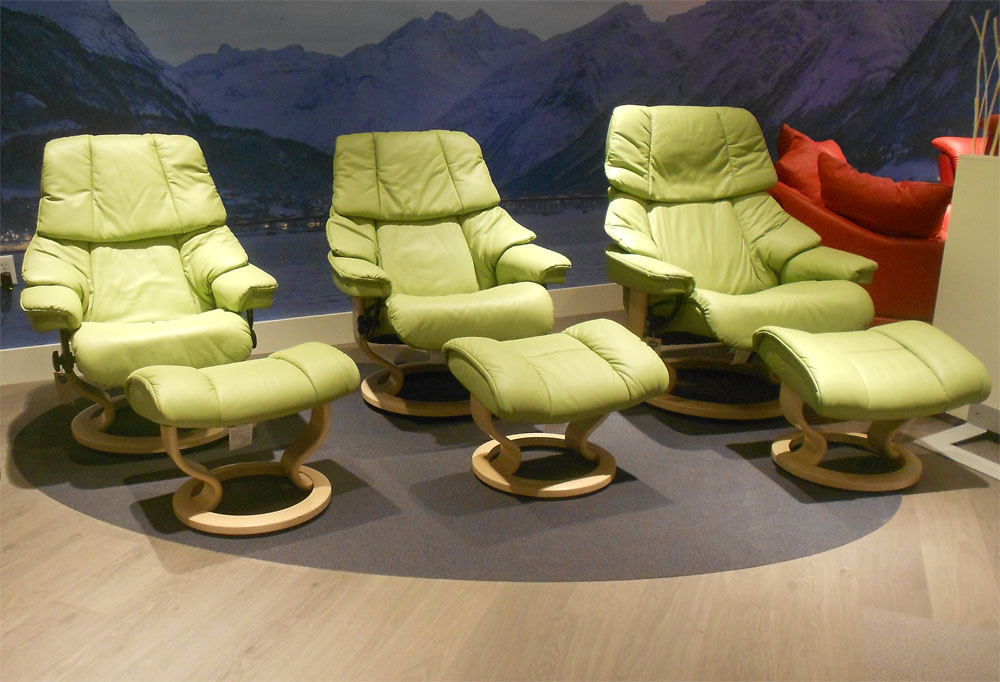 Stressless Vegas Paloma Green 09490 Leather Color Recliner Chair and Ottoman from Ekornes