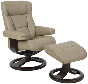 Fjords Manjana R Frame Ergonomic Recliner Chair and Ottoman in Stone Leather Scandinavian Lounger