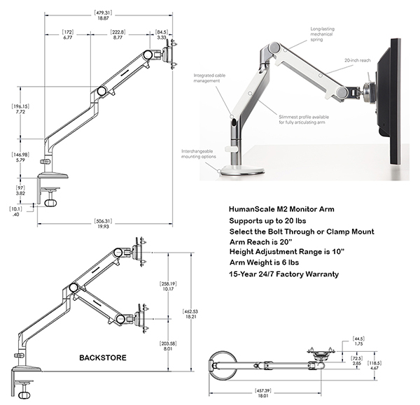 M2 Monitor Arm Dimensions and Specifications