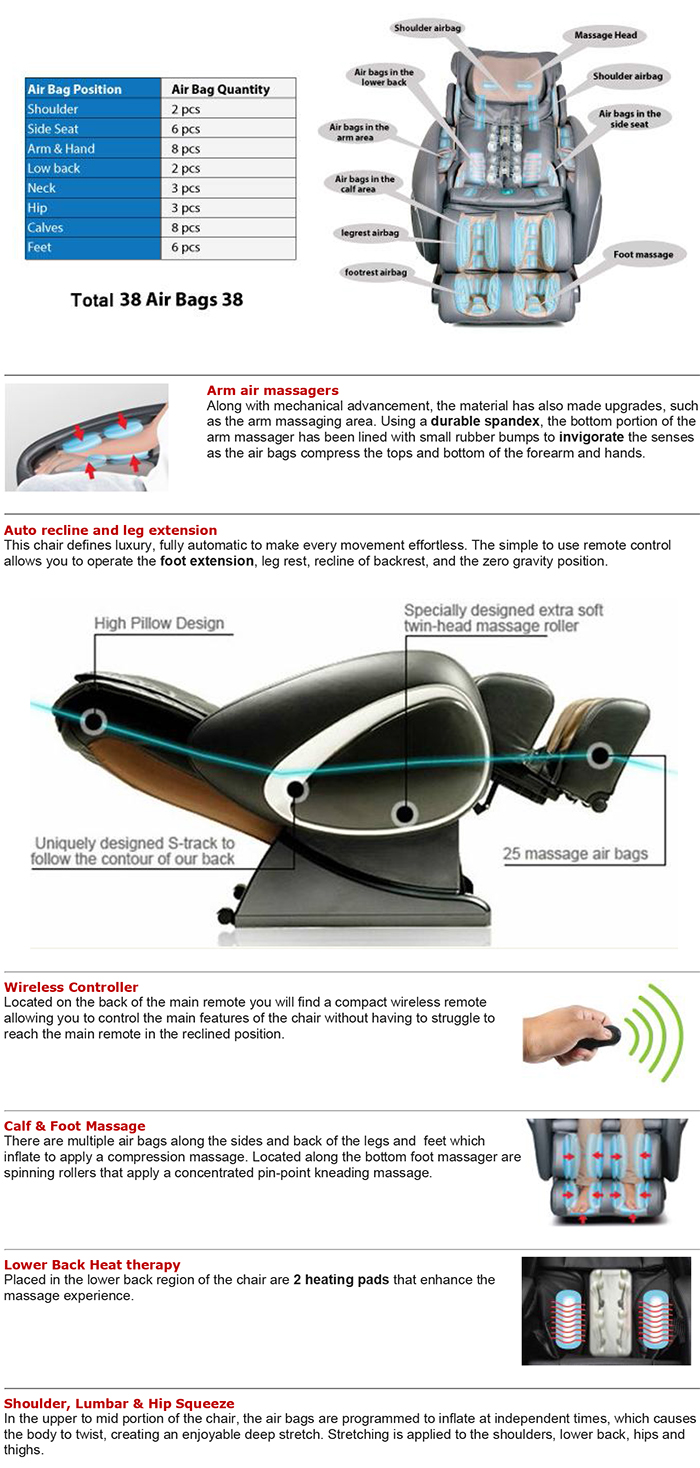 Osaki OS-4000T Zero Gravity Massage Chair Recliner Specifications