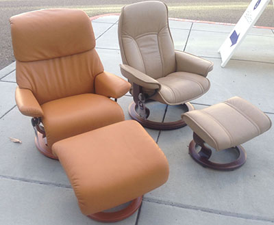 Stressless Dream in Tan Cori Leather with a Consul in Paloma Sand Leather by Ekornes