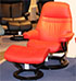 Stressless Small Sunrise Leather Recliner Chair and Ottoman - Paloma Tomato Leather