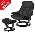 Senator and Governor Stressless Leather Recliner Chair and Ottoman by Ekornes