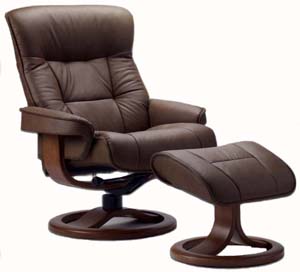 Fjords Bergen 755 Ergonomic Recliner Chair and Ottoman in Havana Dark Brown Leather - Scandinavian Lounger