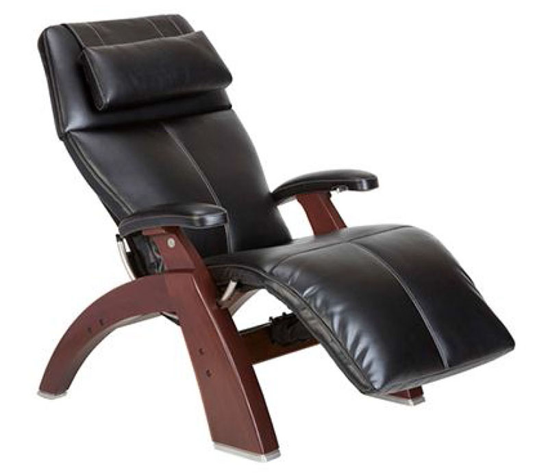 Black Top Grain Leather Chestnut Wood Base Series 2 Classic PC-420 Manual Perfect Chair Zero Gravity Power Recliner by Human Touch