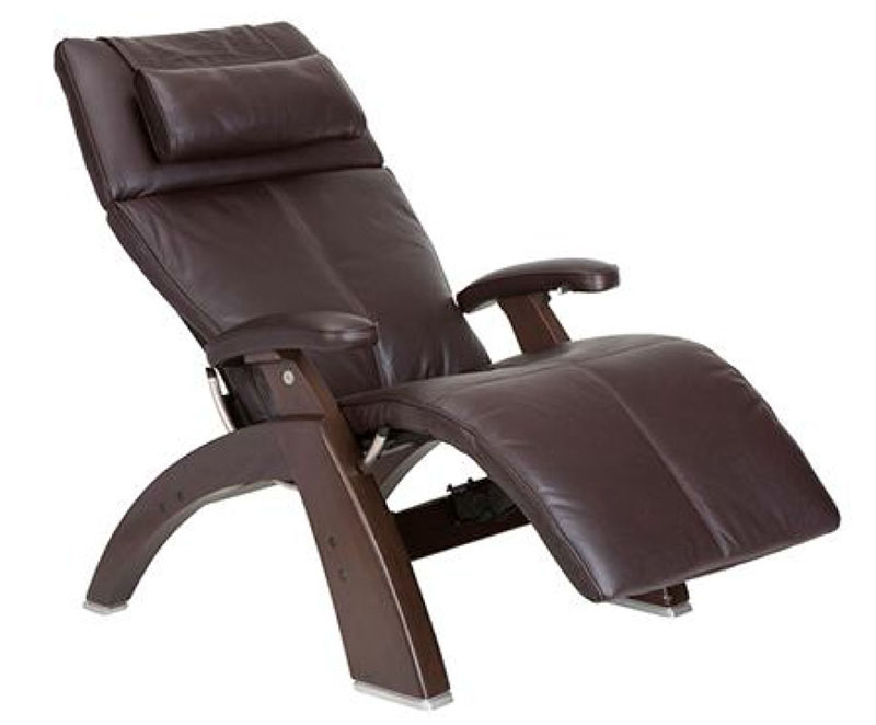 Espresso Top Grain Leather Dark Walnut Wood Base Series 2 Classic Perfect Chair Zero Gravity Power Recliner by Human Touch
