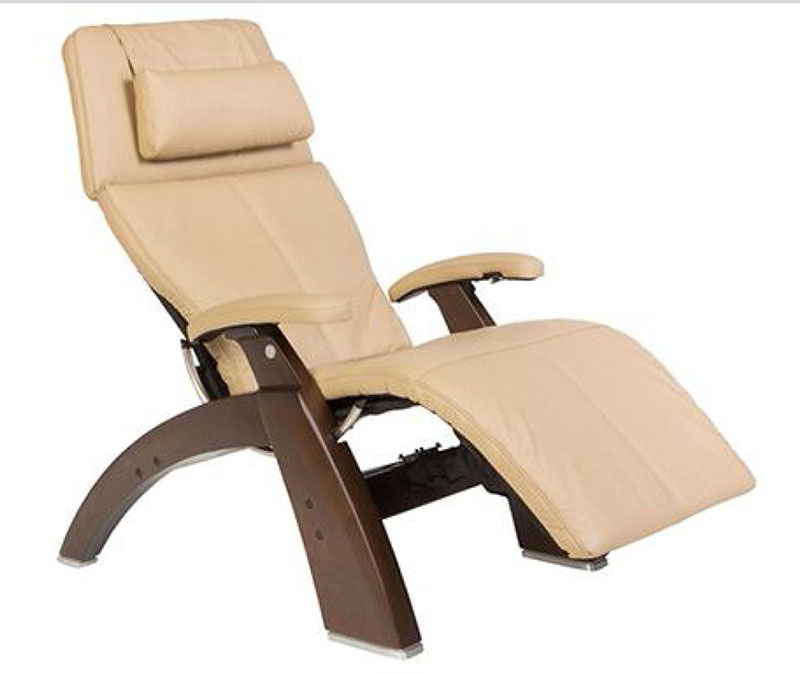 Sand Top Grain Leather Dark Walnut Wood Base Series 2 Classic Perfect Chair Zero Gravity Power Recliner by Human Touch