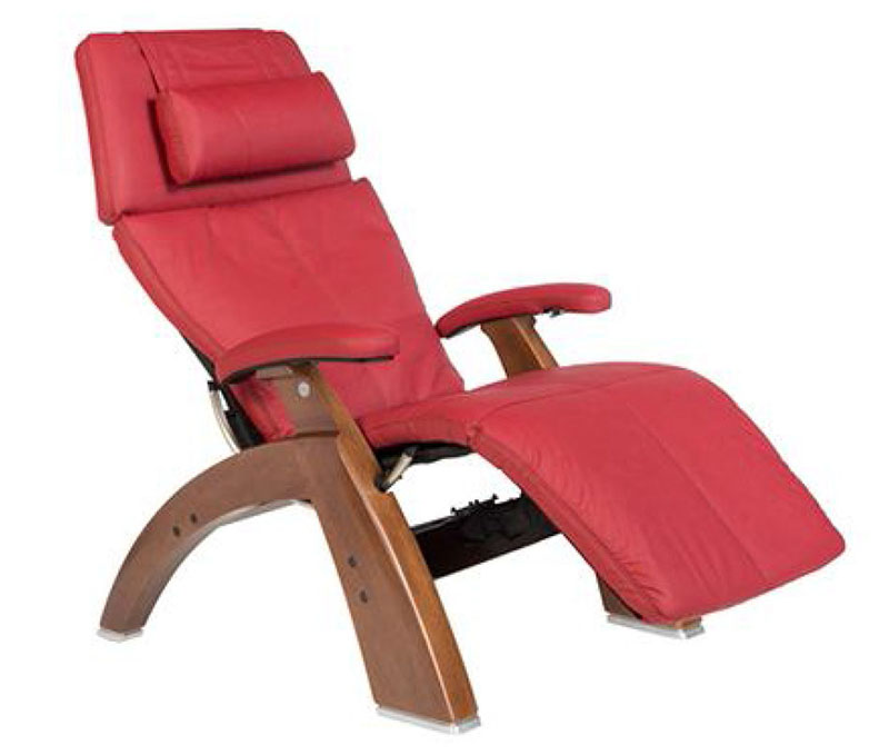 Red Top Grain Leather with a Walnut Wood Base Series 2 Classic Perfect Chair Zero Gravity Power Recliner by Human Touch